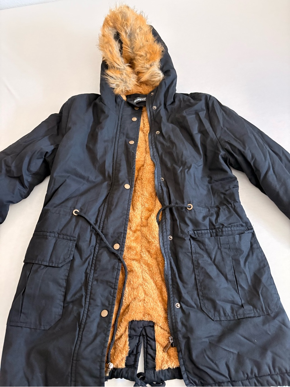 Allegra K Women’s Black Field Jacket with Tan Faux-Fur Lining - Picture 2 of 4
